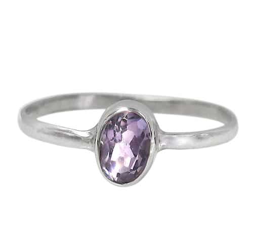 Oval Stone Amethyst Silver Ring