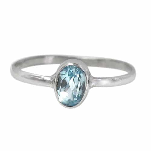Oval Stone Blue Topaz Silver Ring
