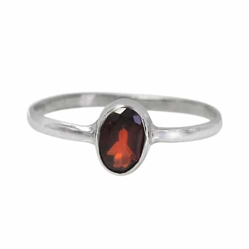 Oval Stone Garnet Silver Ring