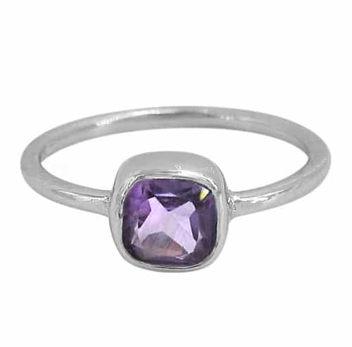 Square Stone Amethyst Silver Ring