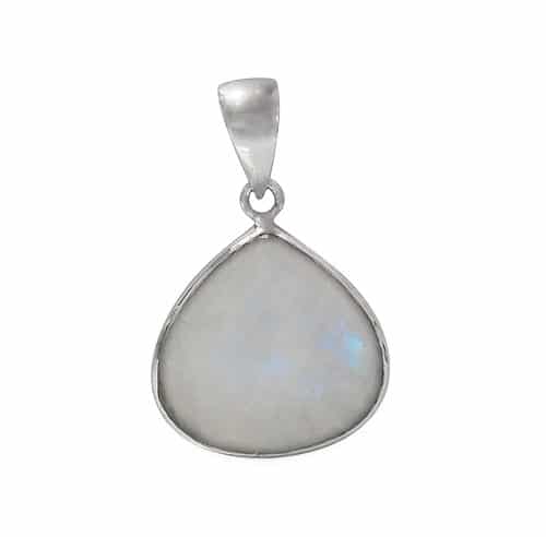 Faceted Teardrop Shape Rainbow Moonstone Silver Pendant