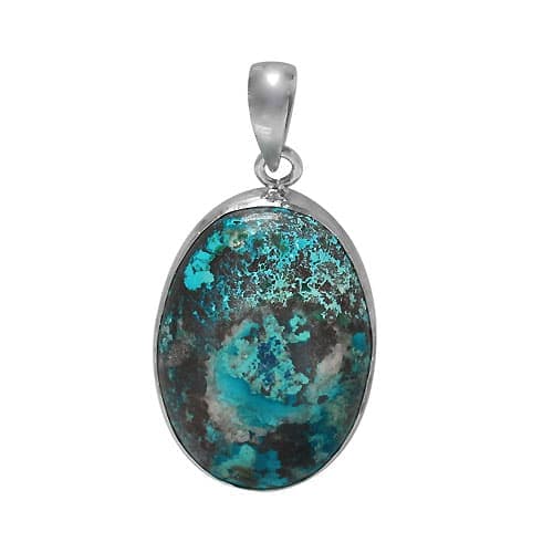 Oval Shape Stone Azurite Silver Pendant