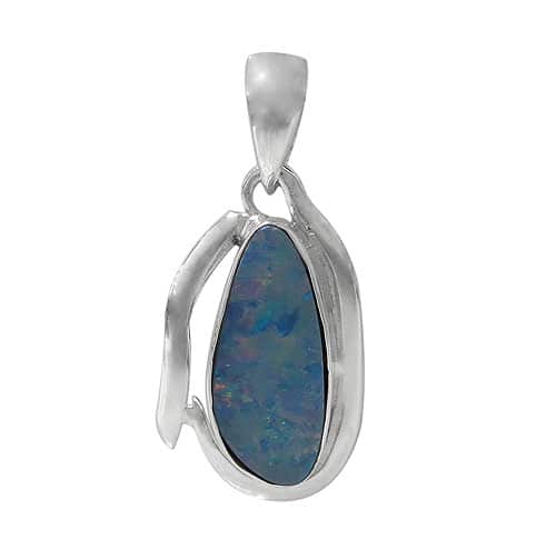 Flat Free Form Shape Stone Australian Opal Silver Pendant