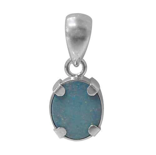 Flat Oval Shape Stone Australian Opal Silver Pendant