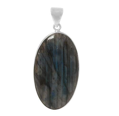 Smooth Oval Shape Stone Labradorite Silver Pendant