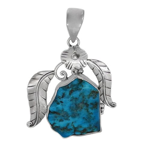 Rough Free Form Shape Stone Arizona Turquoise Silver Pendant