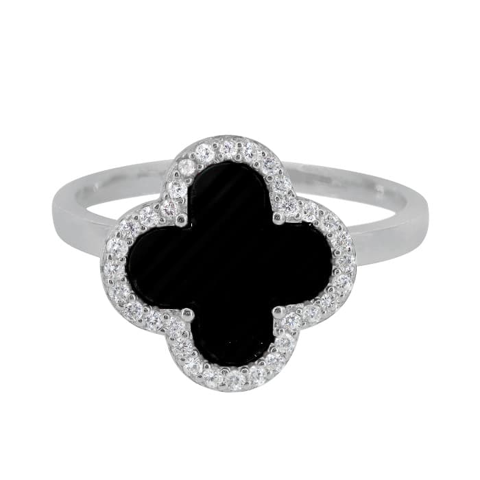 4 Leaf Clover Agate Silver Ring
