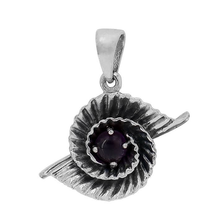 Spiral Leaf Amethyst Silver Pendant