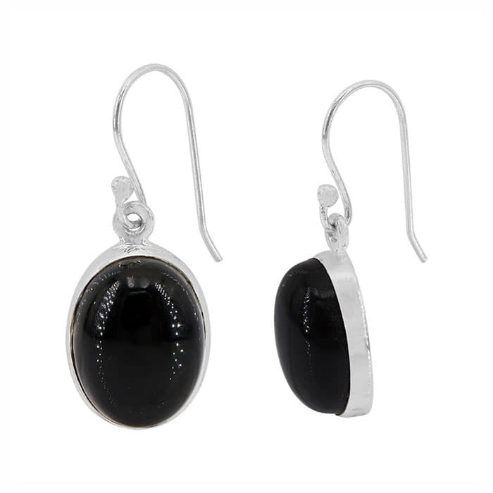 Oval Onyx Silver Earrings