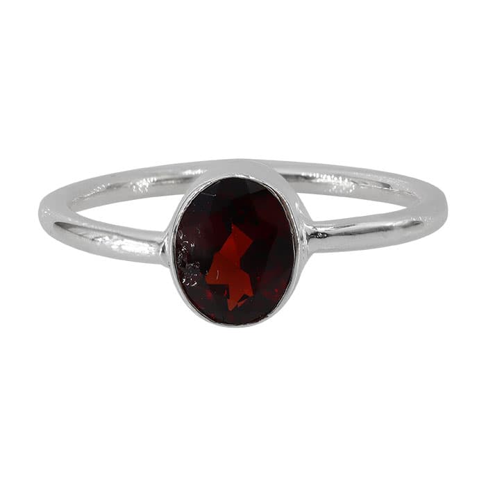 Stone Garnet Silver Ring