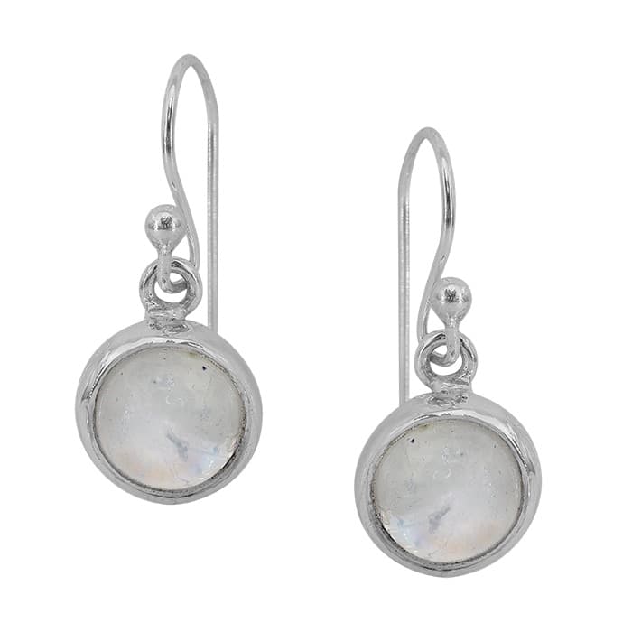 Round Rainbow Moonstone Silver Earrings