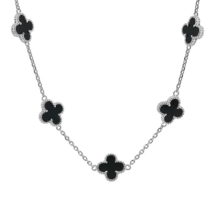 4 Leaf Clover Agate Silver Necklace