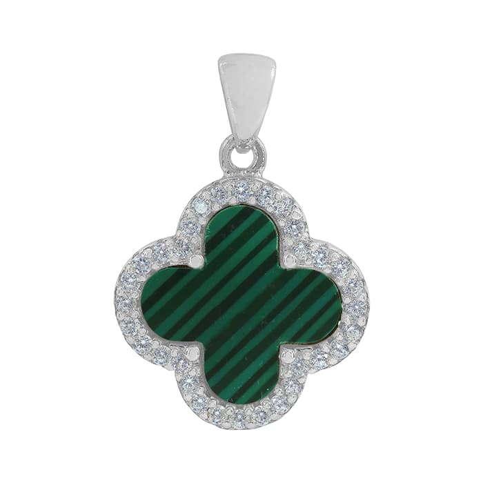 4 Leaf Clover Malachite Silver Pendant
