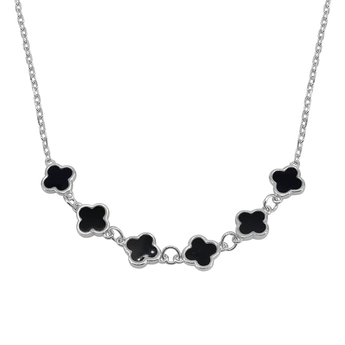 4 Leaf Clover Agate Silver Necklace