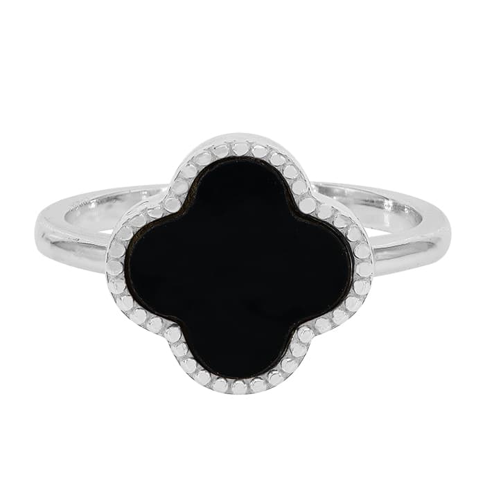 4 Leaf Clover Agate Silver Ring
