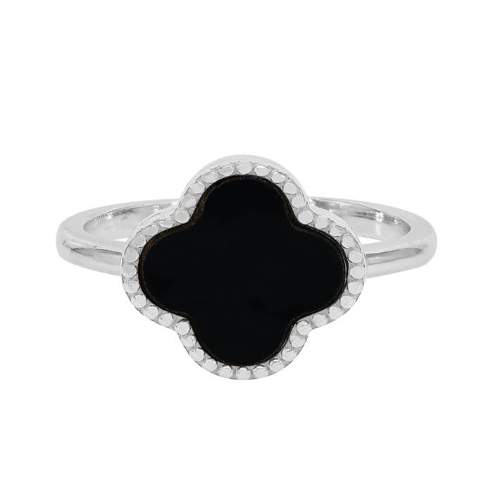 4 Leaf Clover Agate Silver Ring