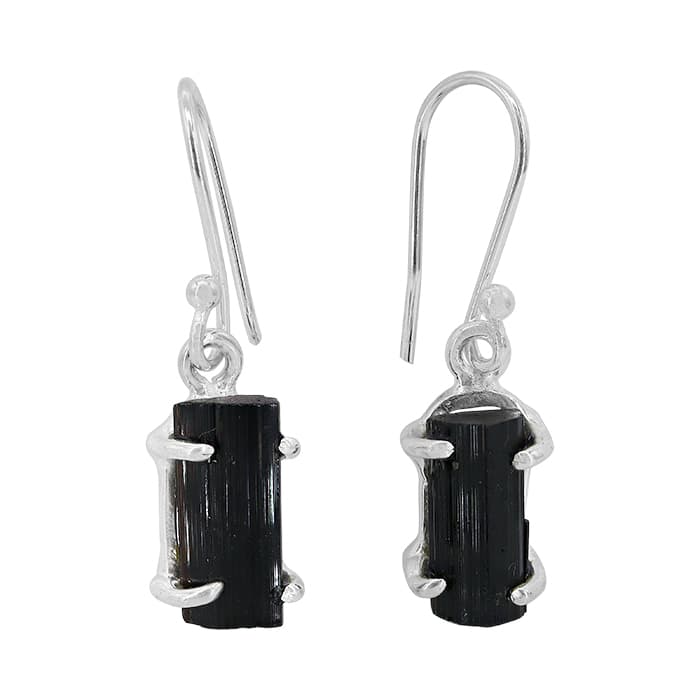 Free Shape Black Tourmaline Silver Earrings