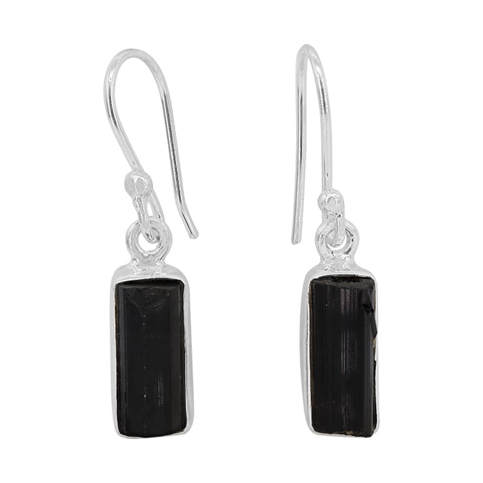 Free Shape Black Tourmaline Silver Earrings