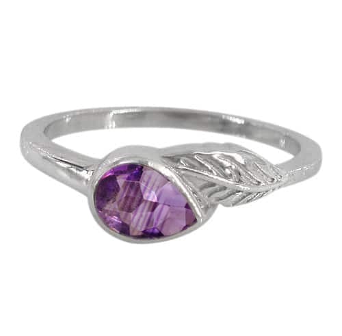 Stone And 2mm Width Band Amethyst Silver Ring