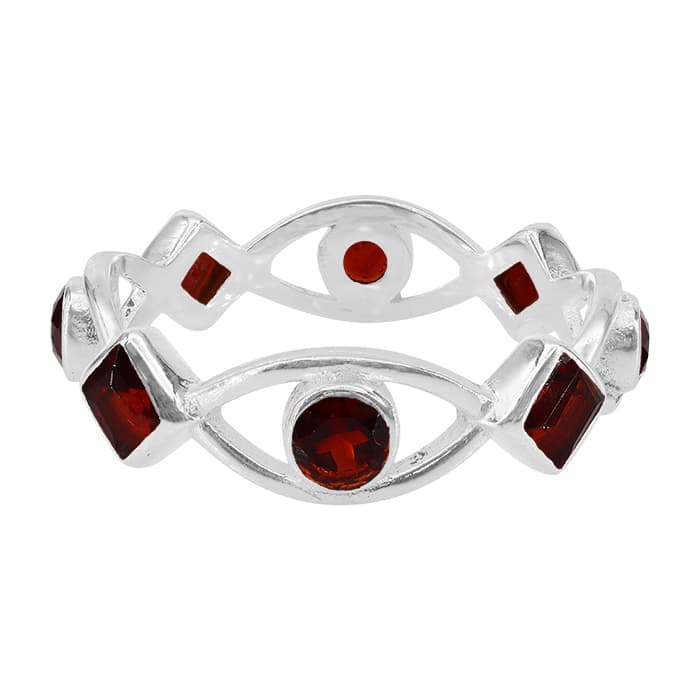 Evil Eye Garnet Silver Ring