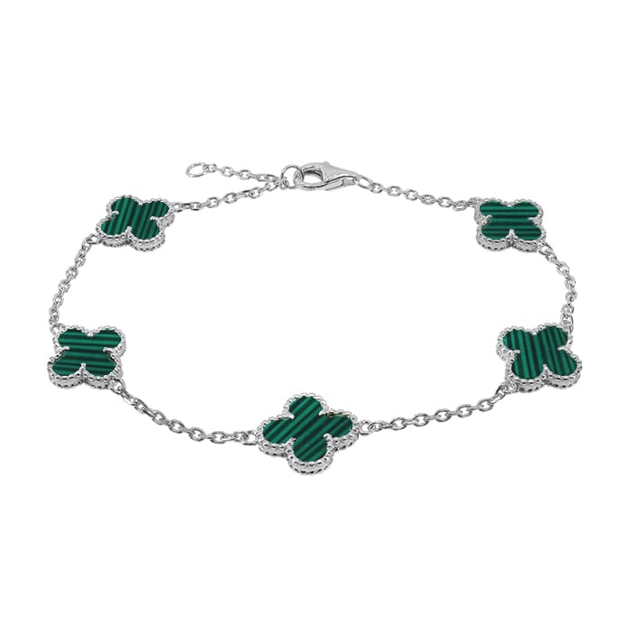 4 Leaf Clover Malachite Silver Bracelet