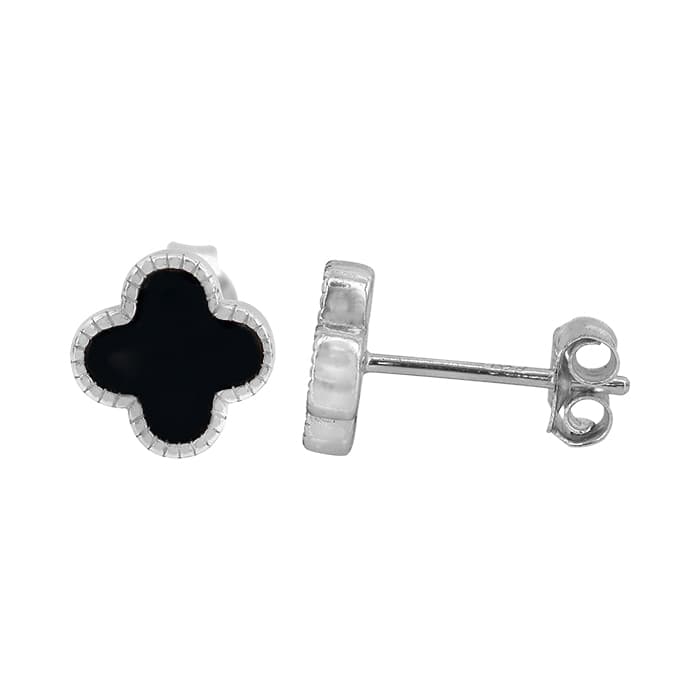 4 Leaf Clover Stud Agate Silver Earrings