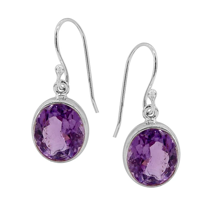 Oval Amethyst Silver Earrings