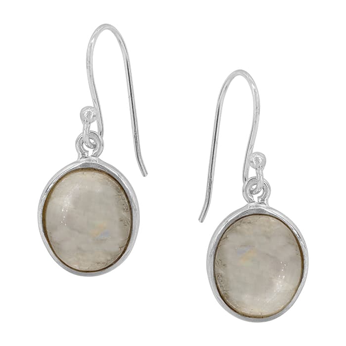 Oval Rainbow Moonstone Silver Earrings
