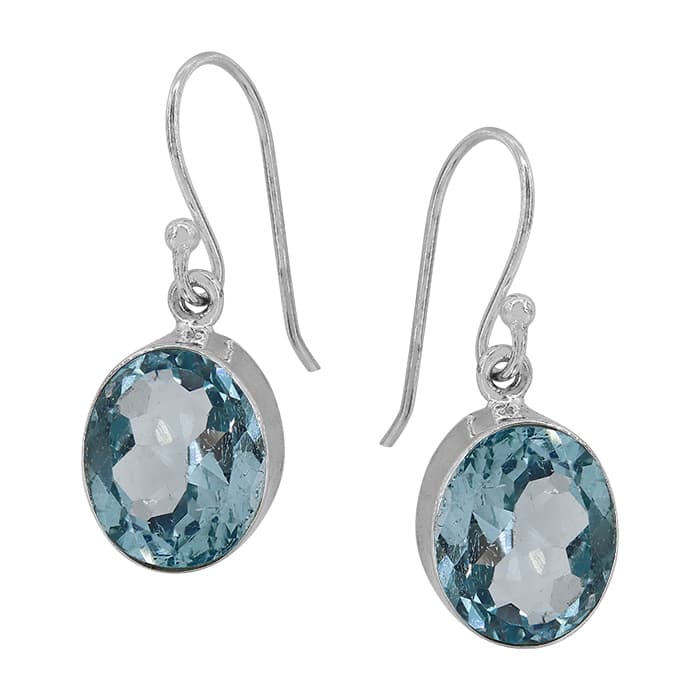 Oval Blue Topaz Silver Earrings