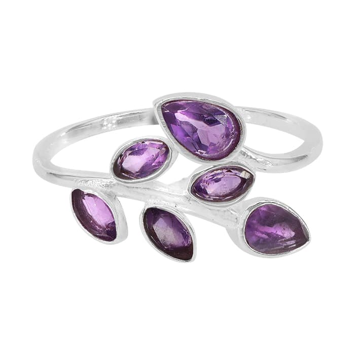 Leaf Amethyst Silver Ring