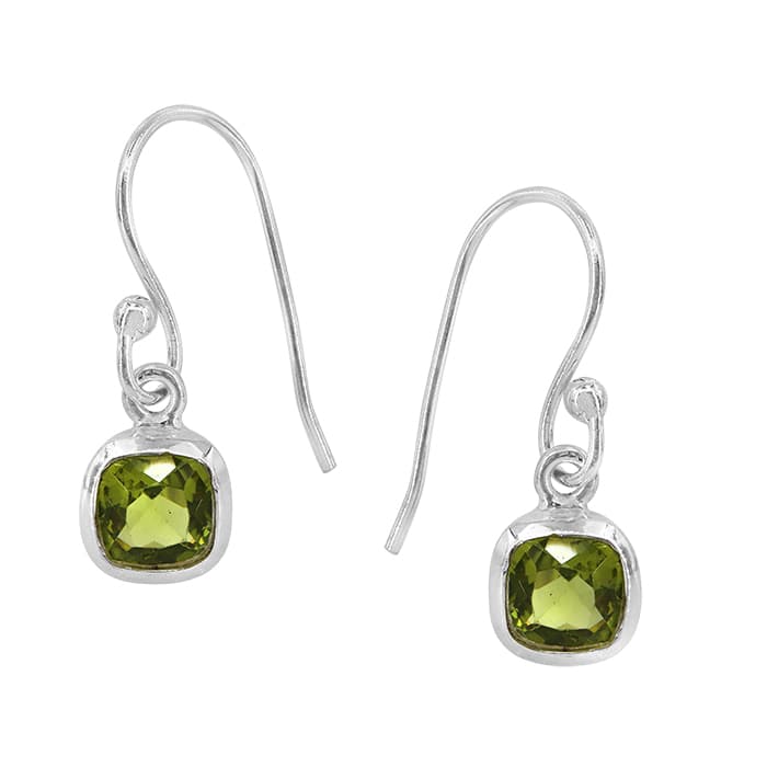 Square Peridot Silver Earrings