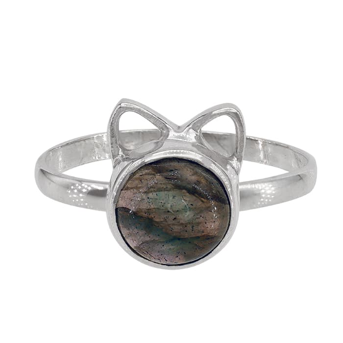 Cat Head Labradorite Silver Ring