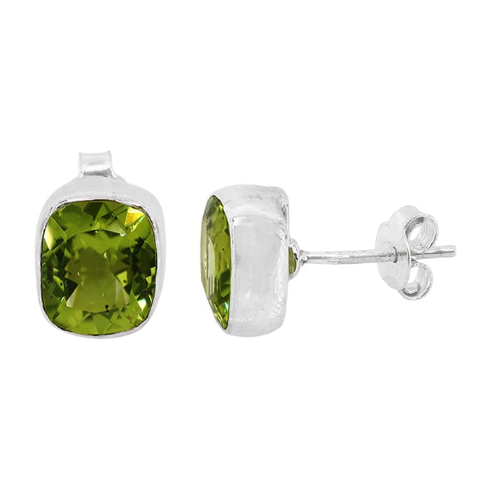 Rectangle Peridot Stud Silver Earrings