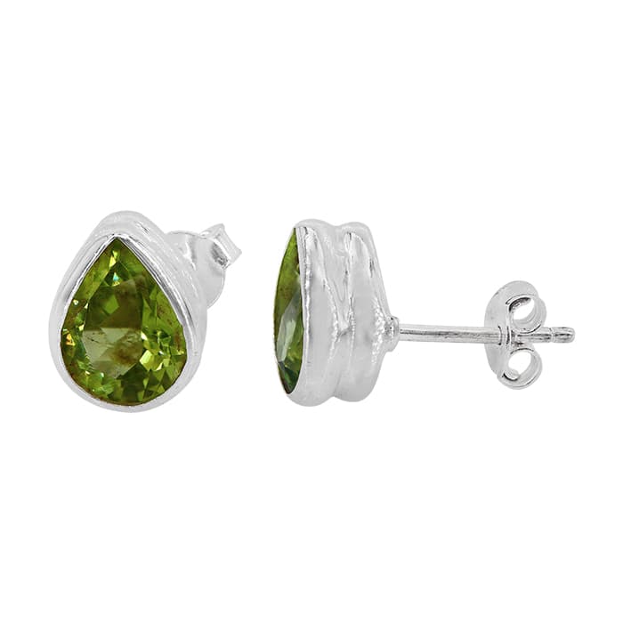 Teardrop Peridot Stud Silver Earrings