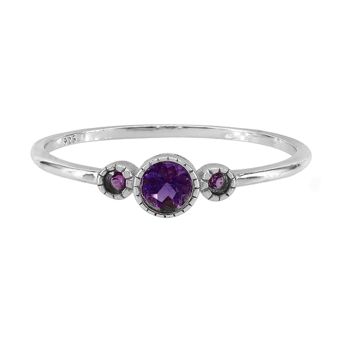 And 2mm Amethyst Silver Ring