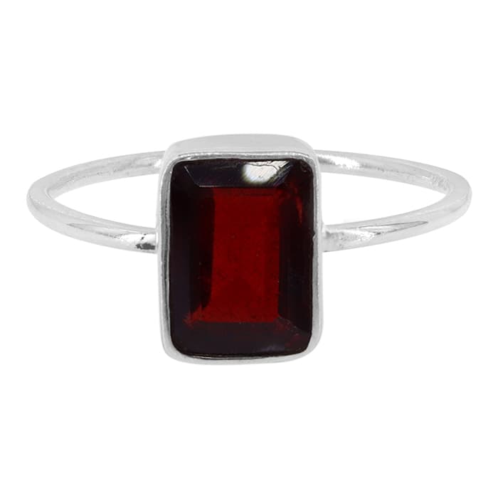 Rectangular Garnet Silver Ring