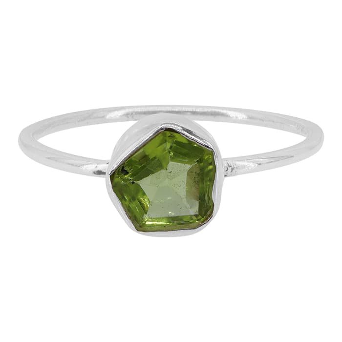 Hexagon Peridot Silver Ring