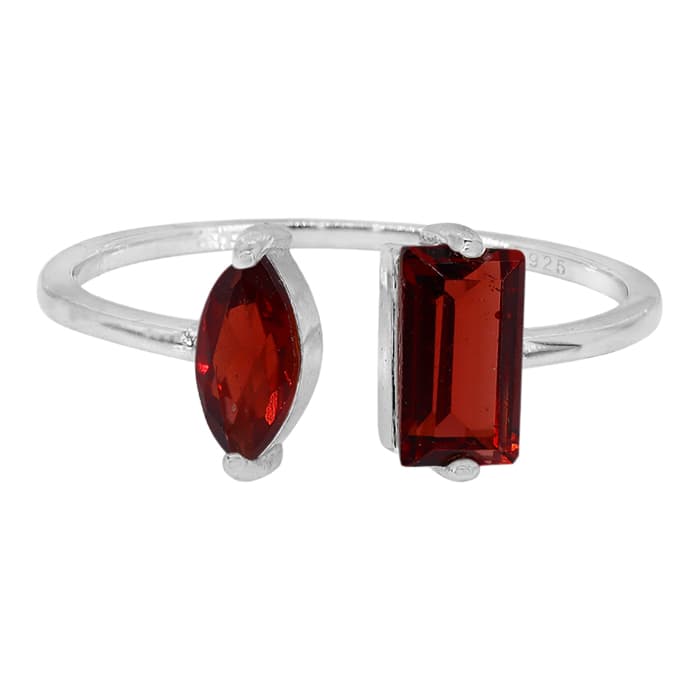 Garnet Adjustable Silver Ring