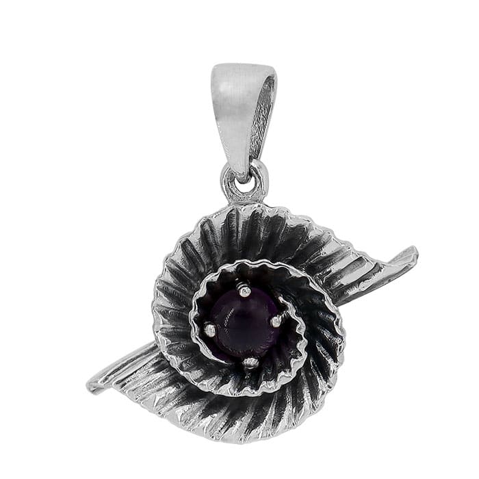 Spiral Leaf Amethyst Silver Pendant