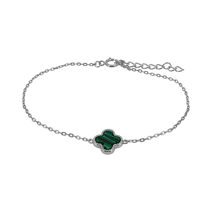 4 Leaf Clover Malachite Silver Bracelet