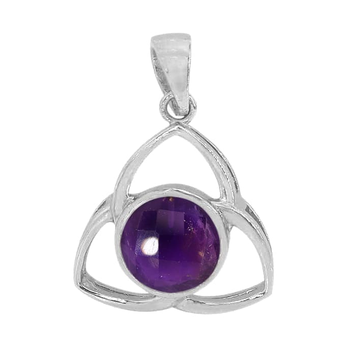 Triquetra Celtic Trinity Knot Amethyst Silver Pendant