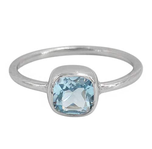 Square Stone Blue Topaz Silver Ring