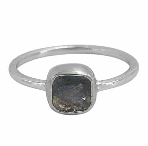 Square Stone Labradorite Silver Ring