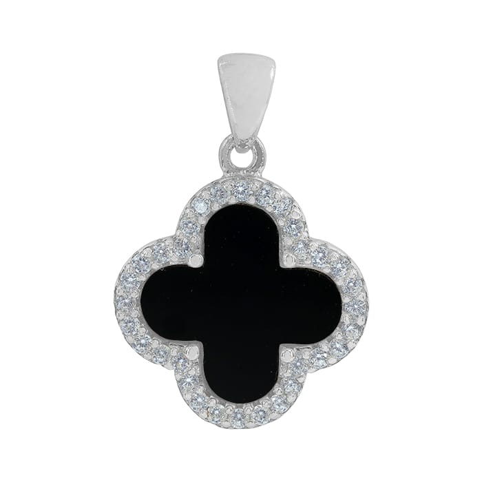 4 Leaf Clover Agate Silver Pendant