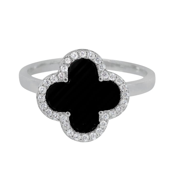 4 Leaf Clover Agate Silver Ring