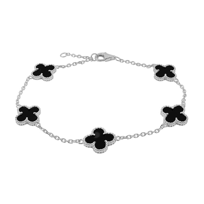 4 Leaf Clover Agate Silver Bracelet