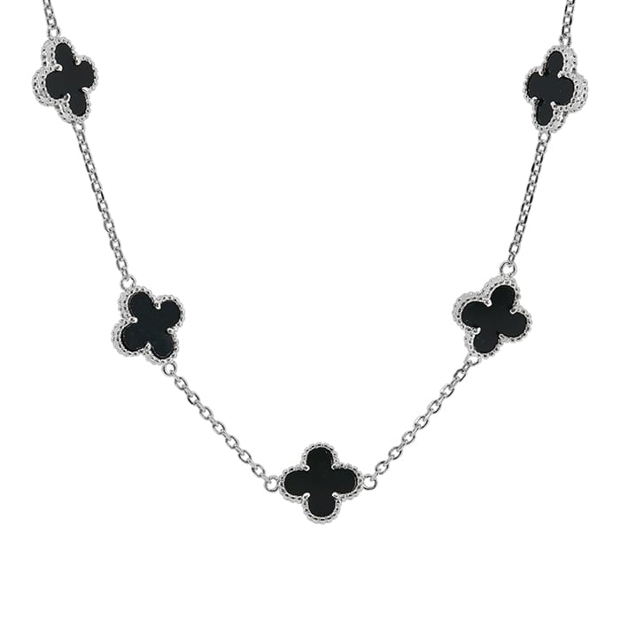 4 Leaf Clover Agate Silver Necklace