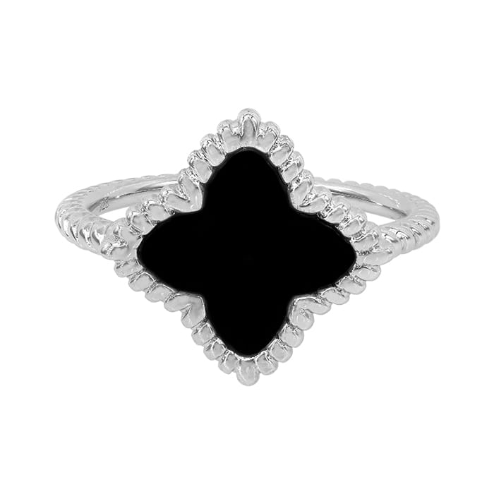 4 Leaf Clover Agate Silver Ring
