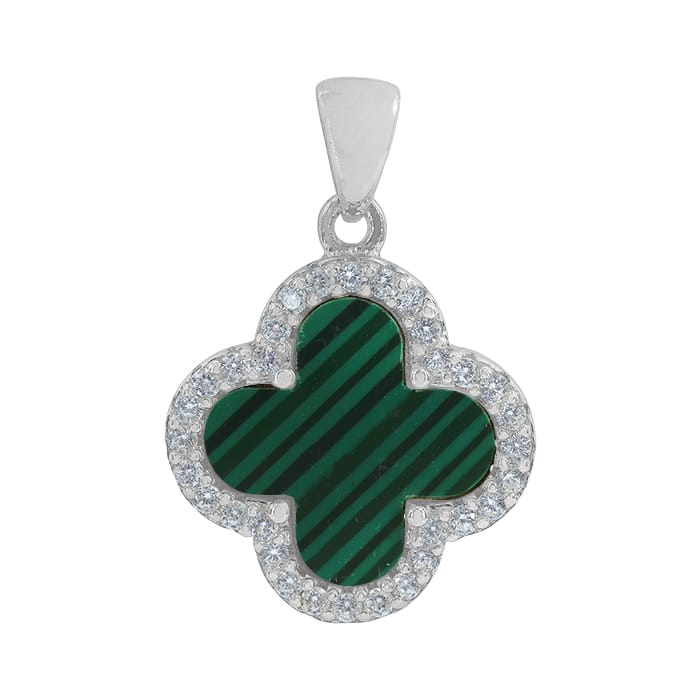 4 Leaf Clover Malachite Silver Pendant