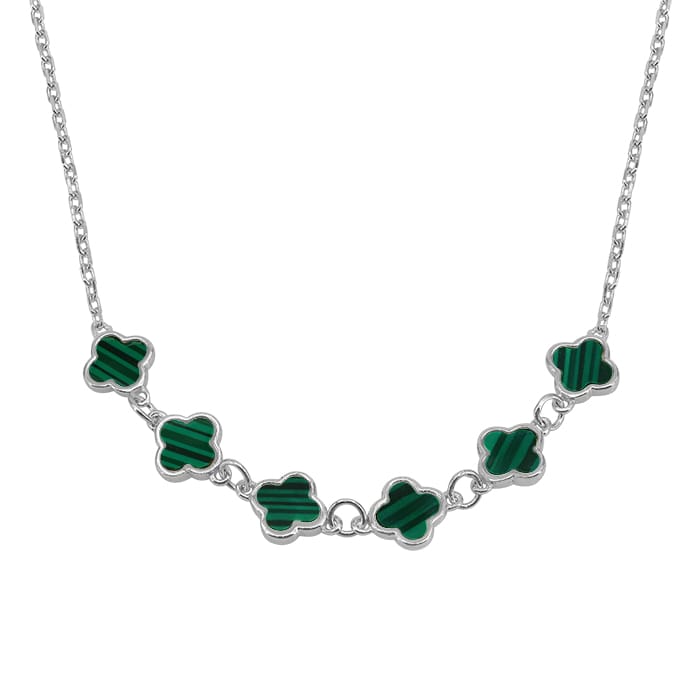 4 Leaf Clover Malachite Silver Necklace